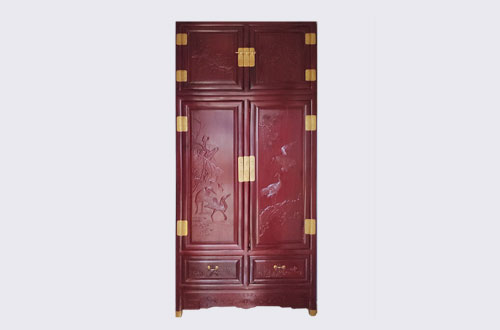 睢宁高端中式家居装修深红色纯实木衣柜